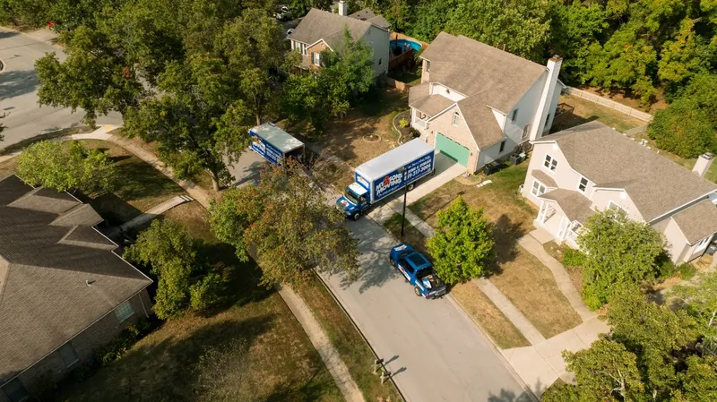Aerial view of My 3 Sons Moving facility and fleet
